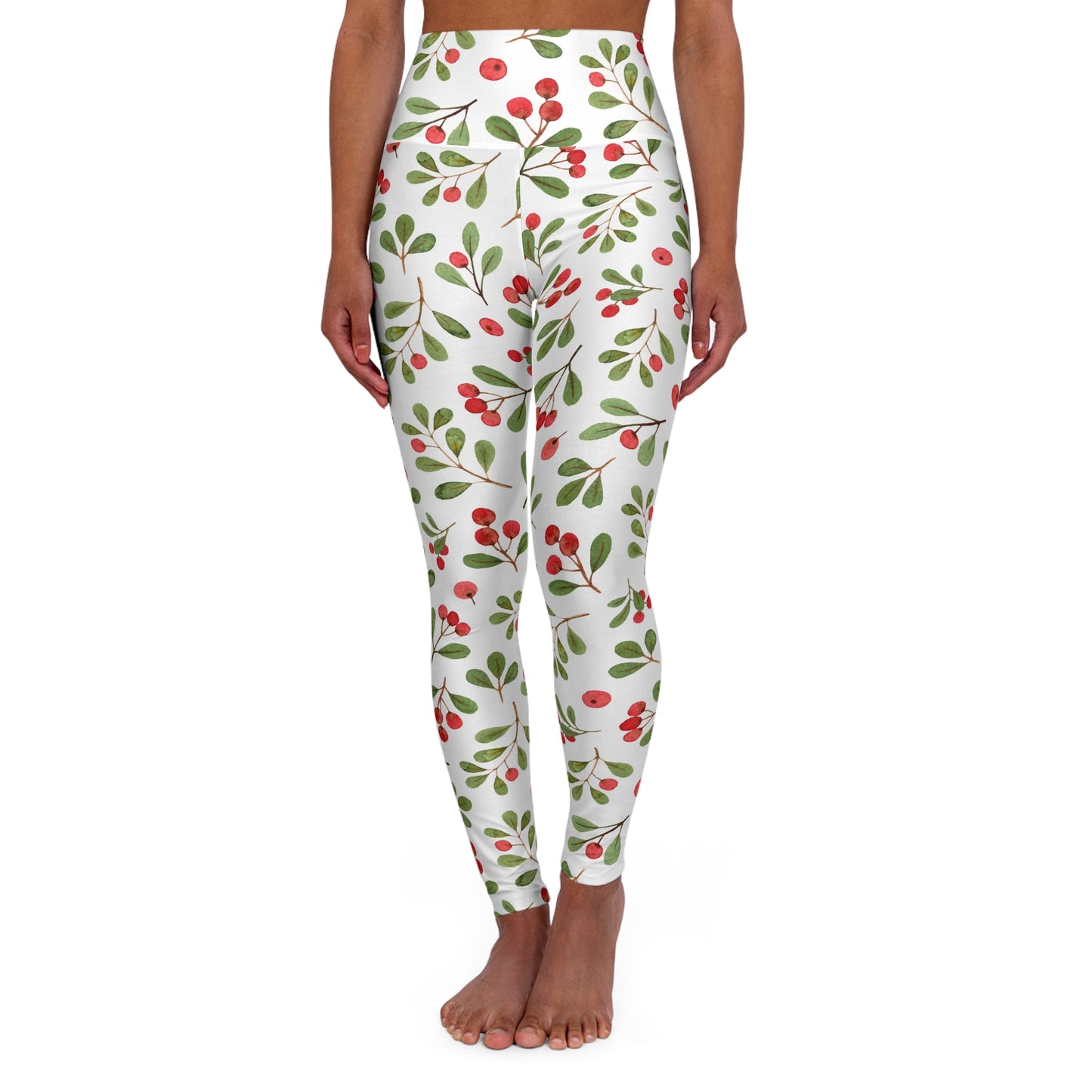 Winterberry Yoga Leggings, Holiday High Waist, Christmas Workout Pants