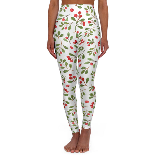 Winterberry Yoga Leggings, Holiday High Waist, Christmas Workout Pants