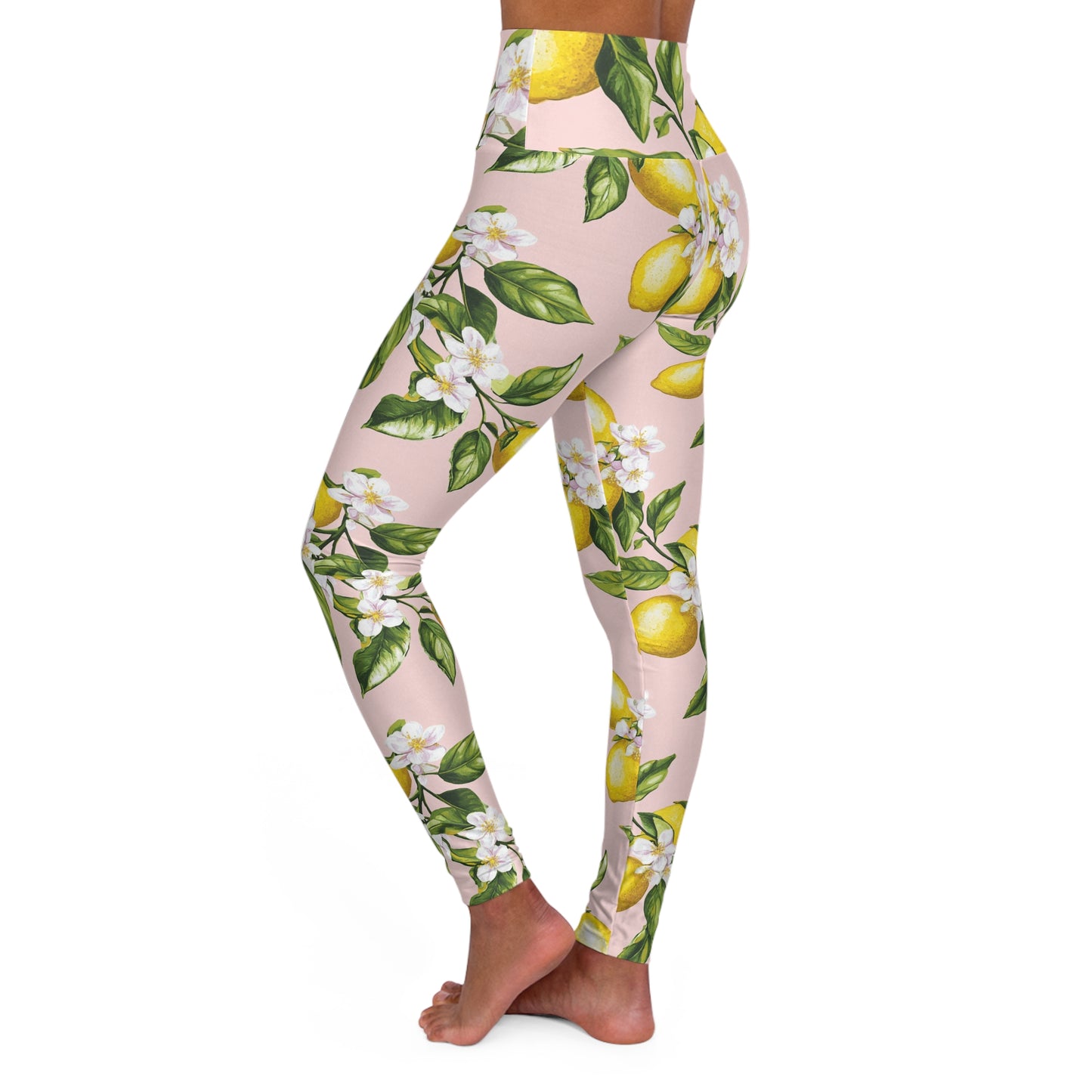Lemons High-Waisted Yoga Leggings — Citrus Print Activewear