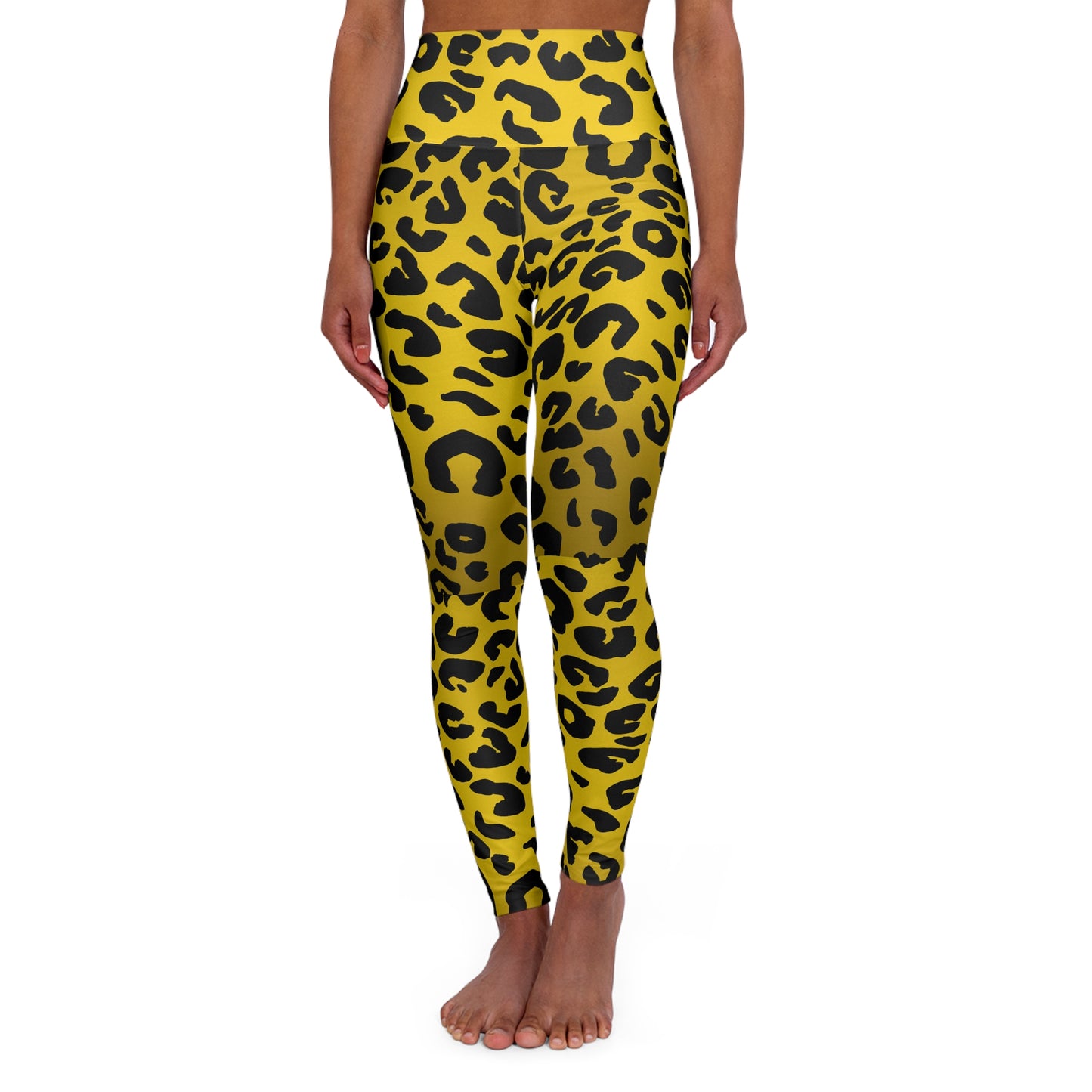 Leopard Print High-Waist Yoga Leggings — Black & Yellow Animal-Print Activewear