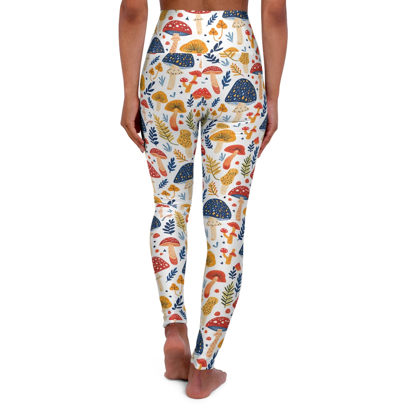Mushroom Forest Yoga Leggings — Woodland Nature Print High-Waisted Yoga Pants