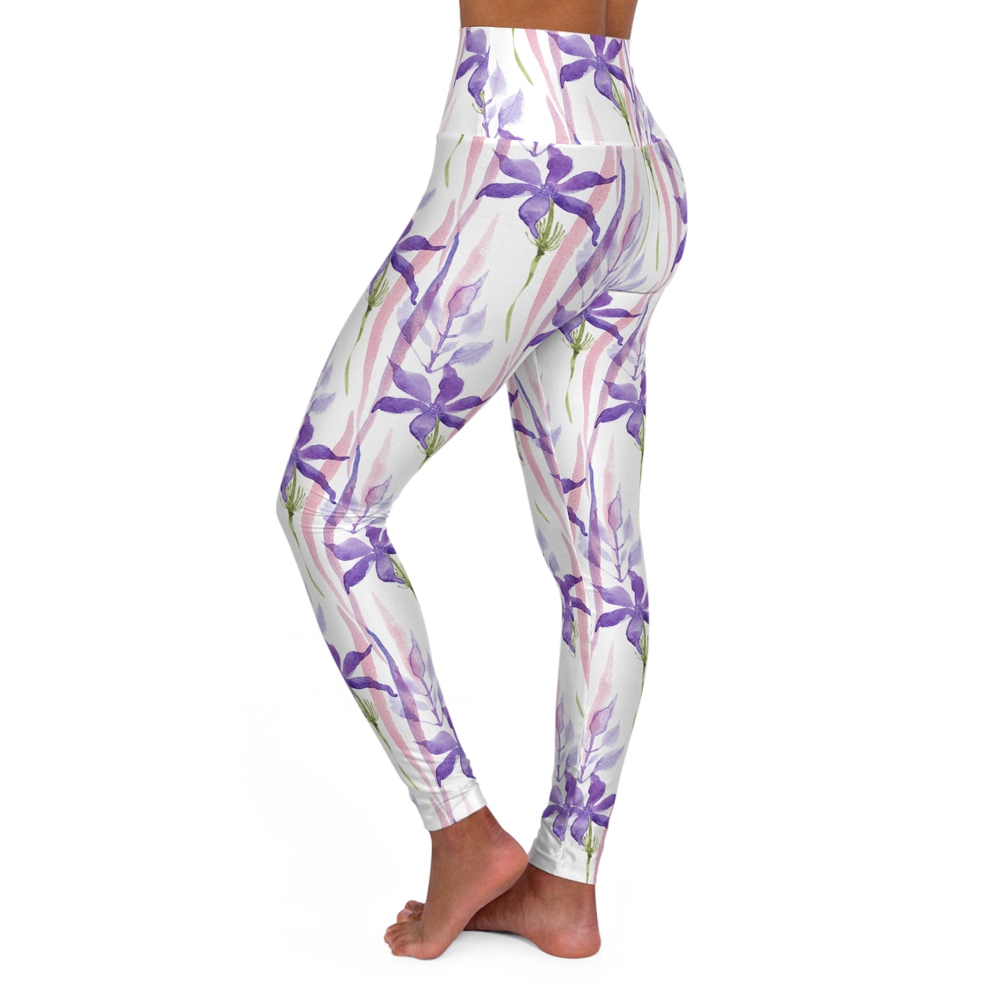 Purple Iris Floral High Waisted Yoga Leggings