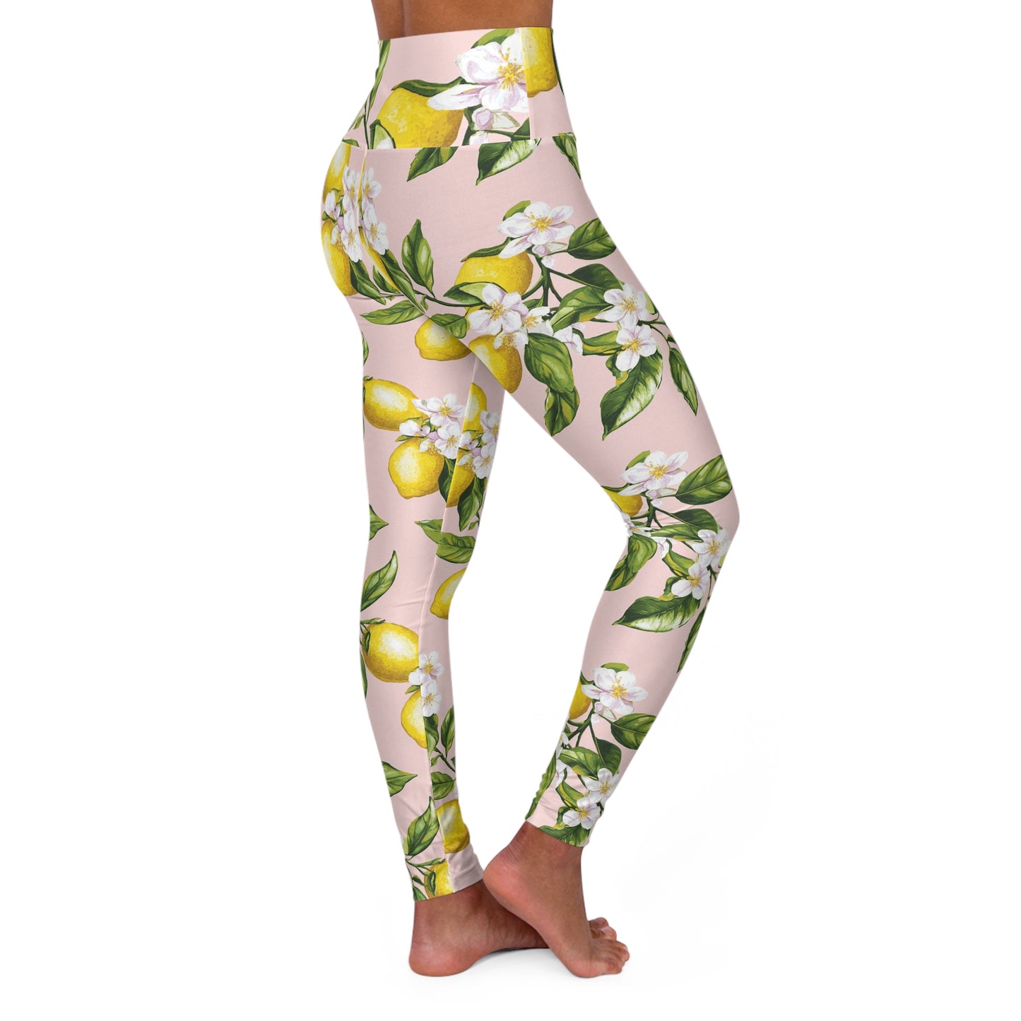 Lemons High-Waisted Yoga Leggings — Citrus Print Activewear