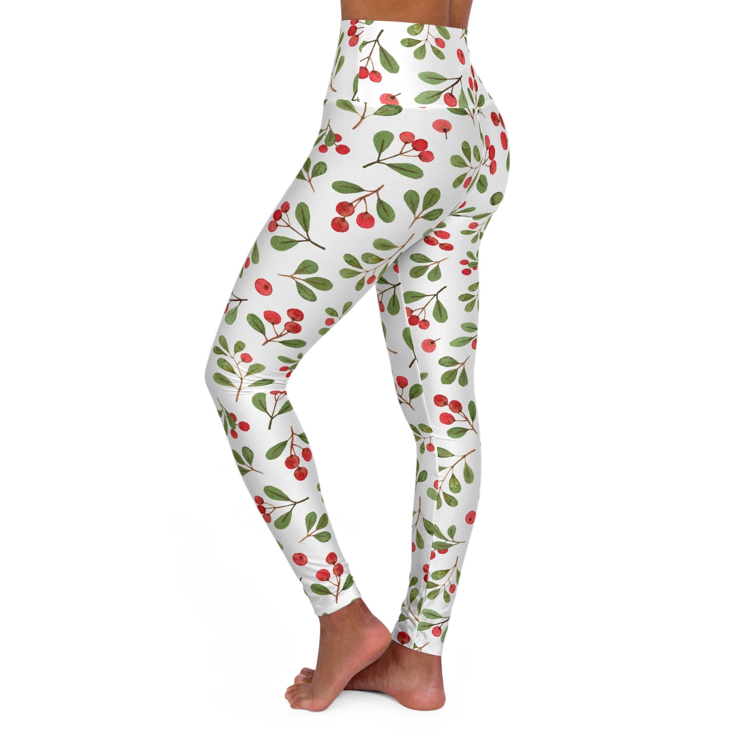 Winterberry Yoga Leggings, Holiday High Waist, Christmas Workout Pants