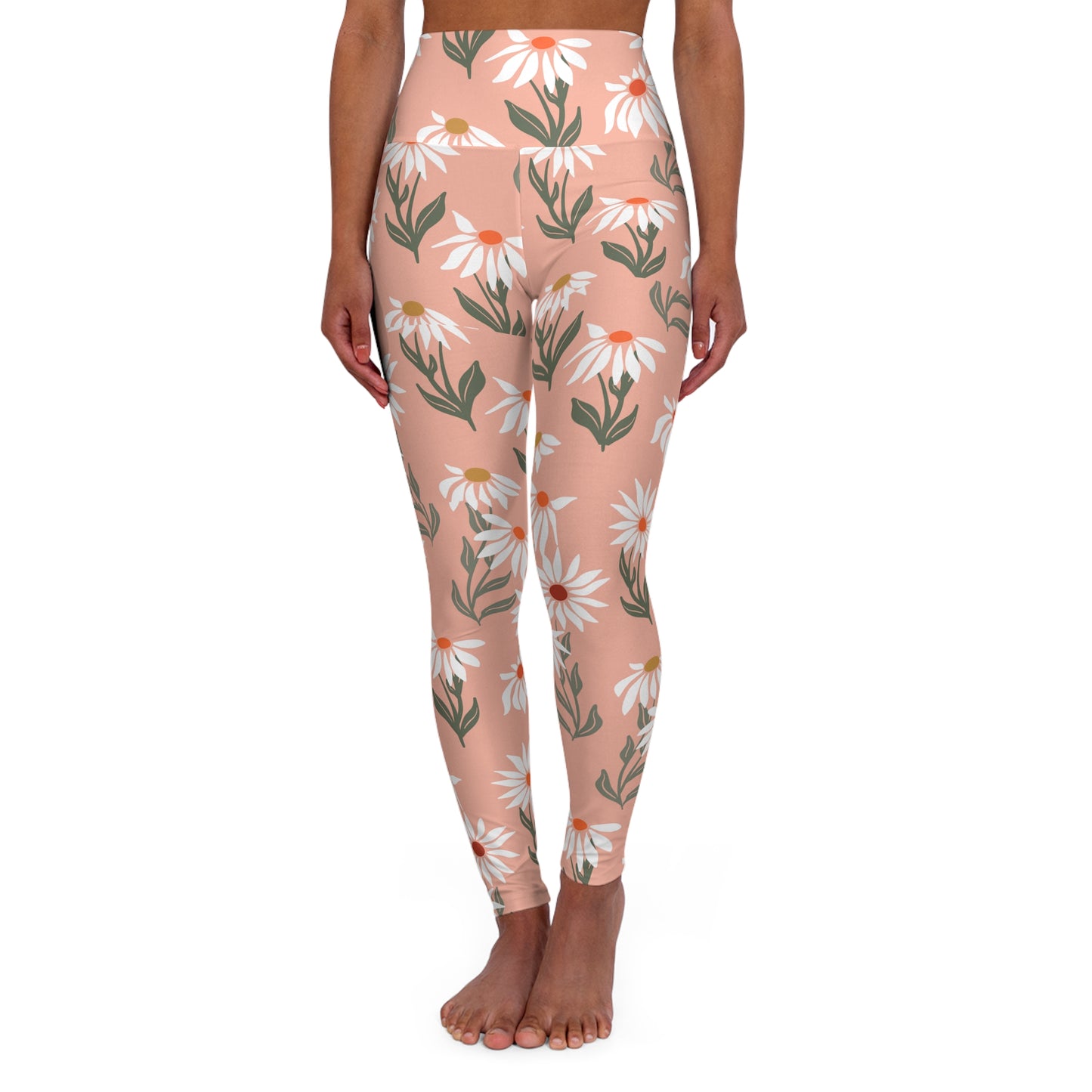 Daisies High Waisted Yoga Leggings — Floral Daisy Print Workout Tights