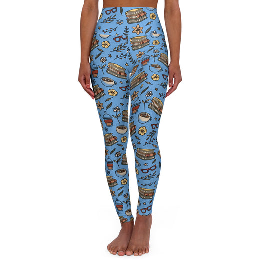 Coffee & Books High-Waist Yoga Leggings — Literary Coffee Lover Activewear