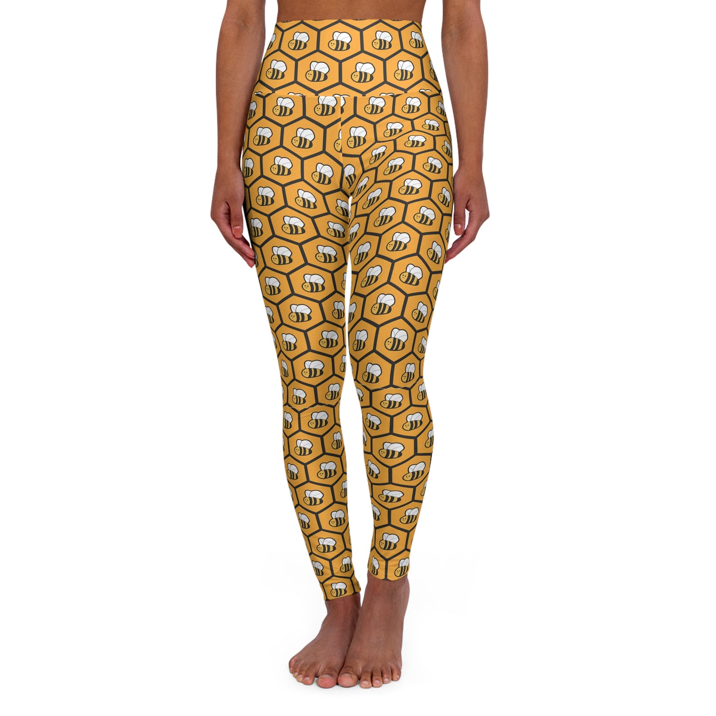 Honey Bee High-Waist Yoga Leggings — Women's Athletic Bee Print Workout Tights