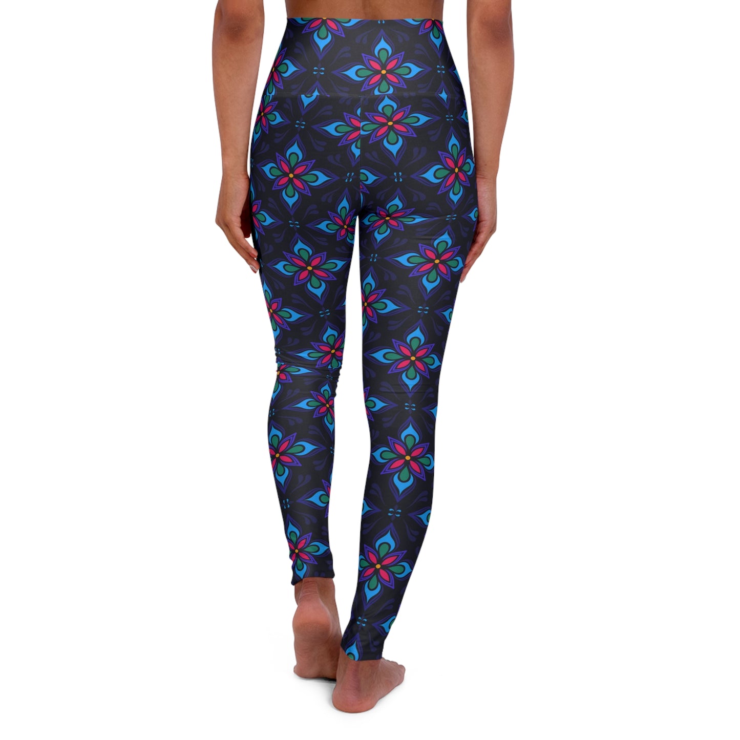 Floral High-Waist Yoga Leggings — Green Botanical Print Fitness Tights