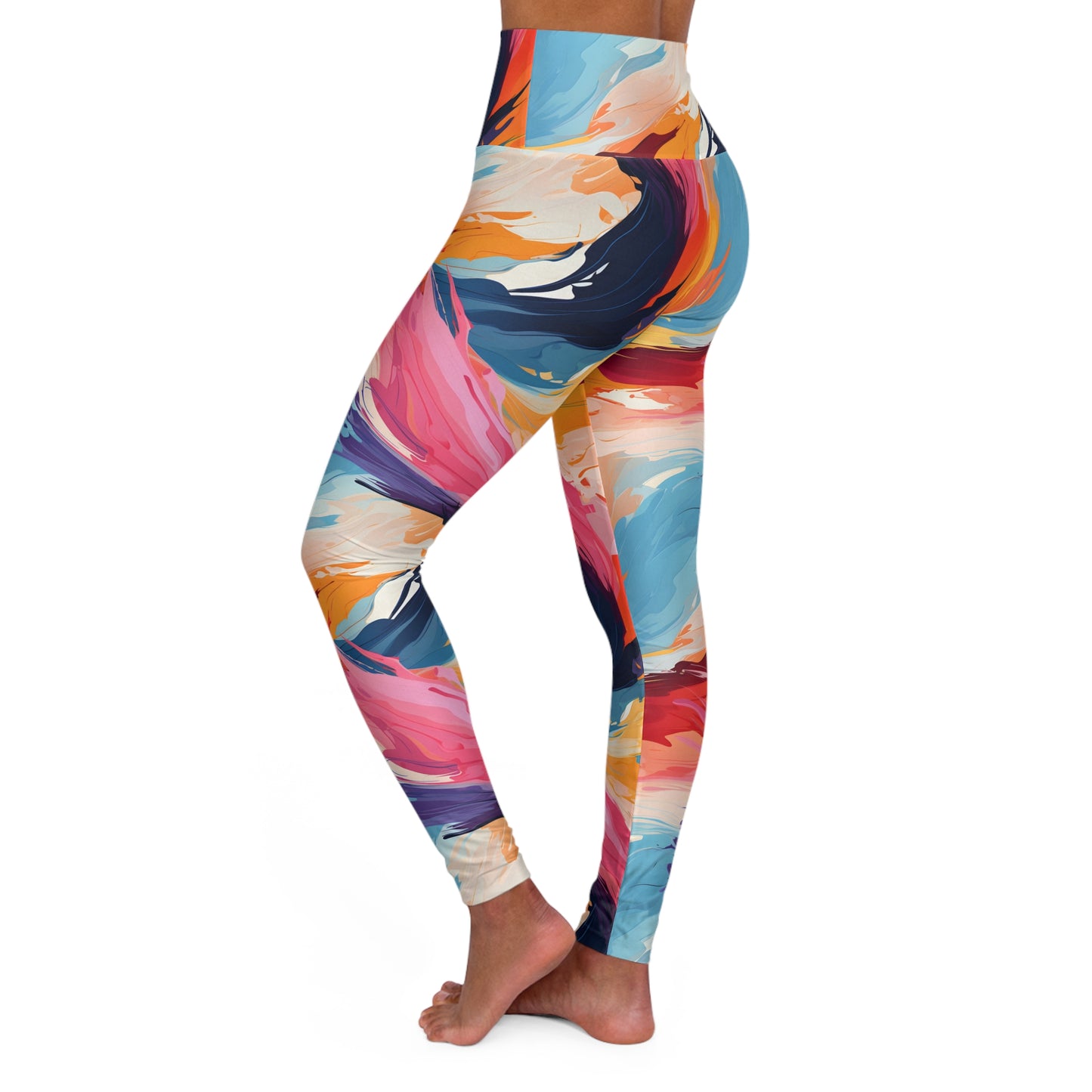 High-Waisted Yoga Leggings — Abstract Color All-Over Print