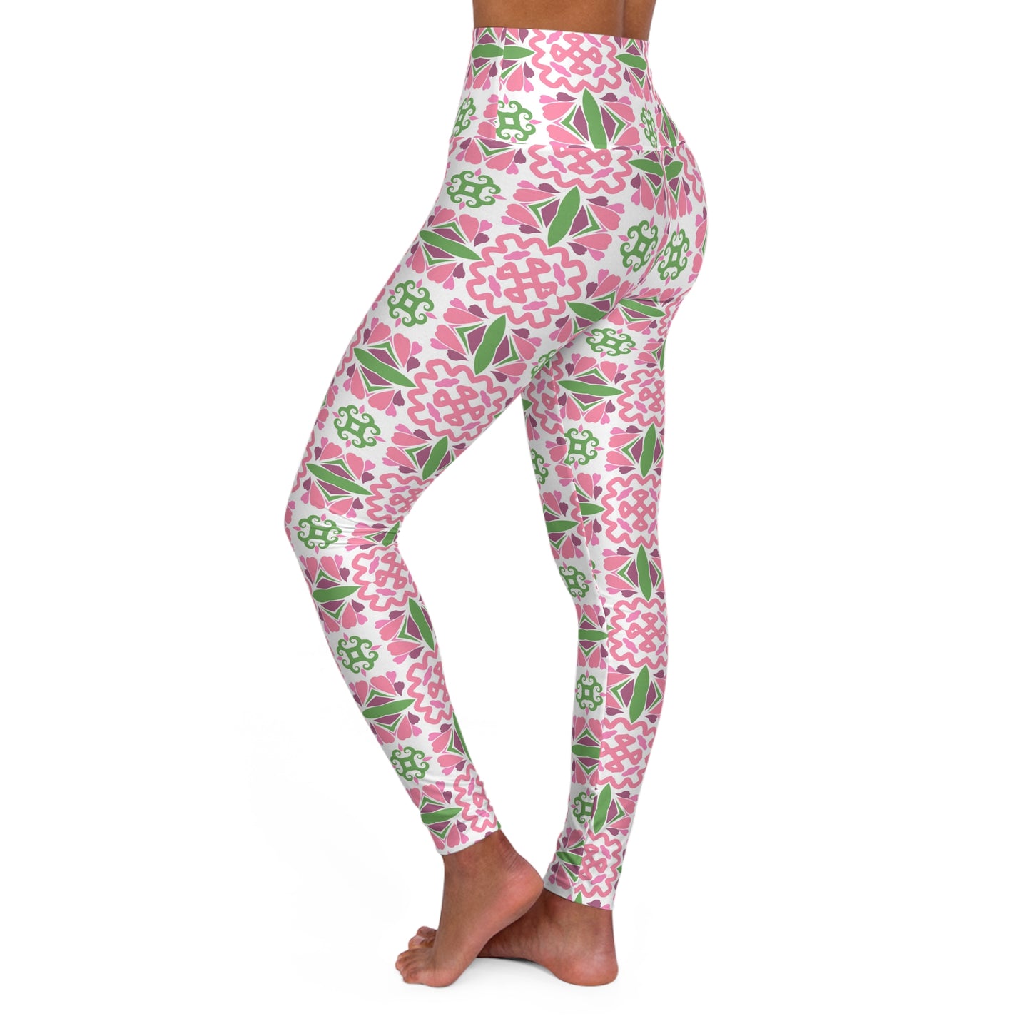 Abstract Pink Purple Green High-Waisted Yoga Leggings — Women's Stretchy Workout Tights