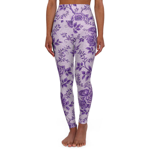 Purple Roses High-Waist Yoga Leggings — Floral Activewear