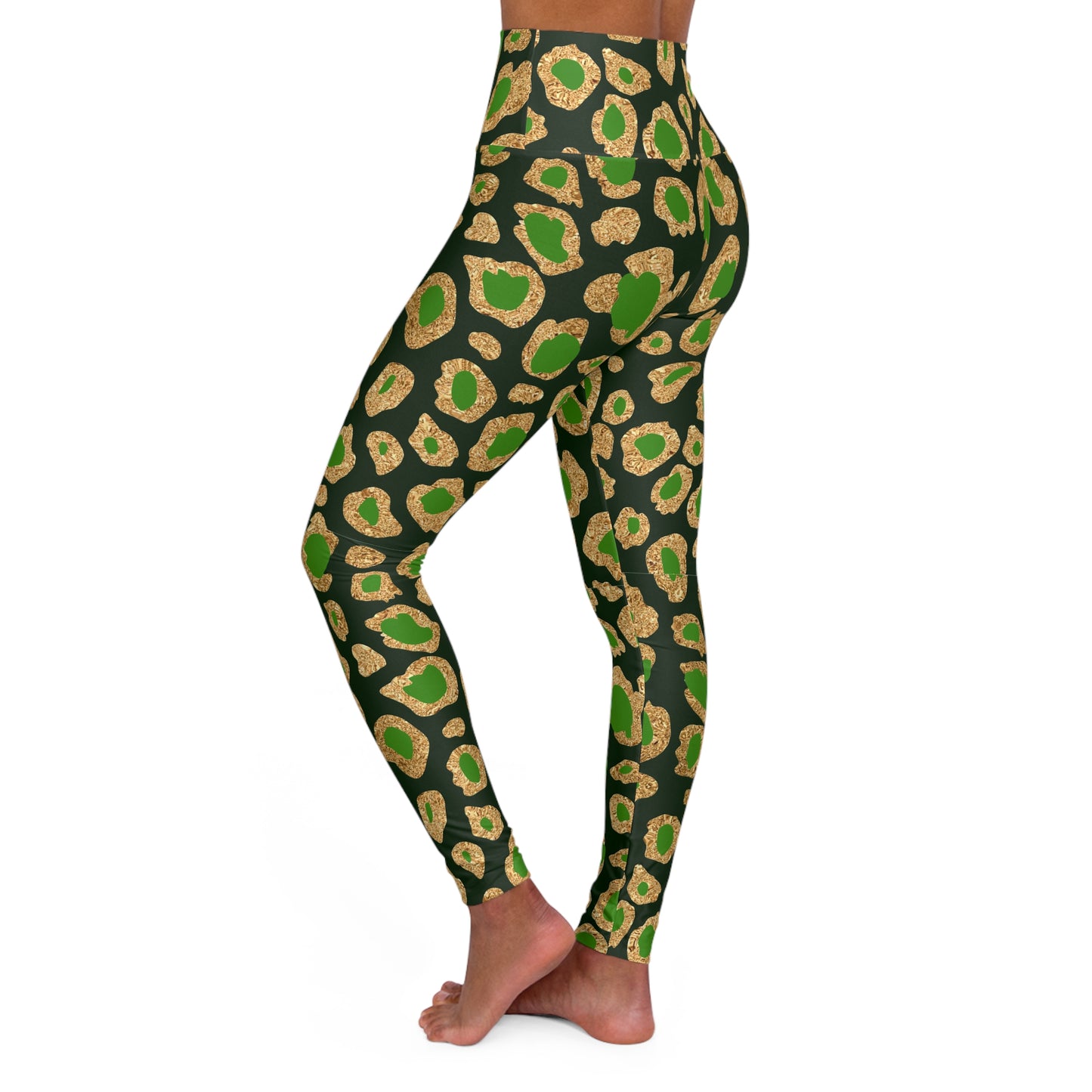 Green & Gold Leopard High-Waisted Yoga Leggings