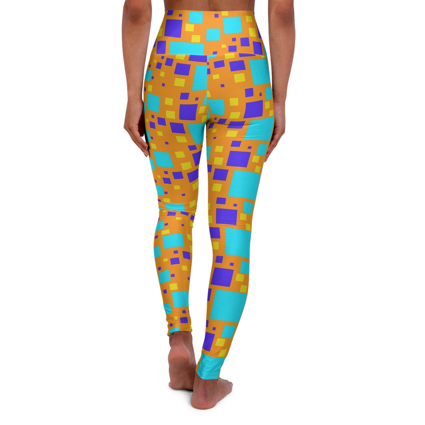 High-Waisted Yoga Leggings — Square Graphic Athletic Workout Tights