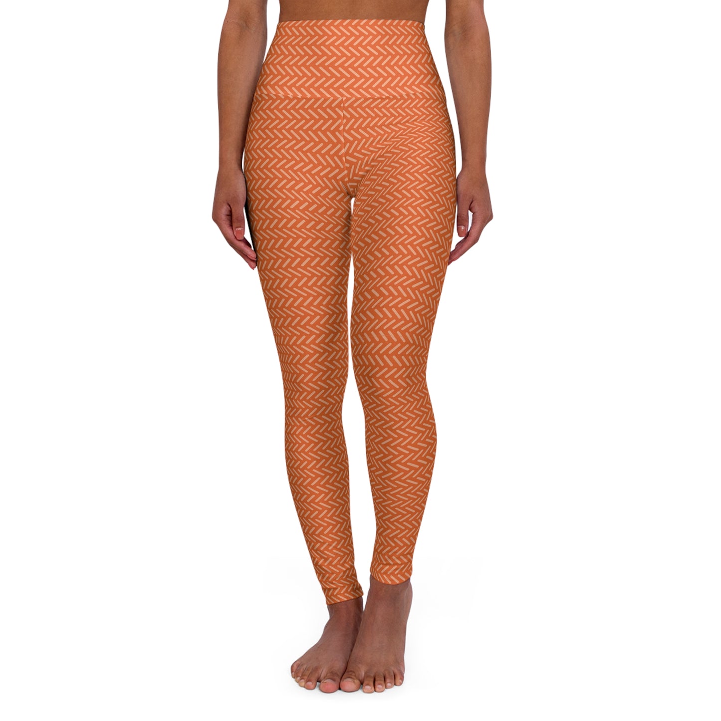 Burnt Orange Chevron High-Waisted Yoga Leggings — Athletic Workout & Fitness Tights