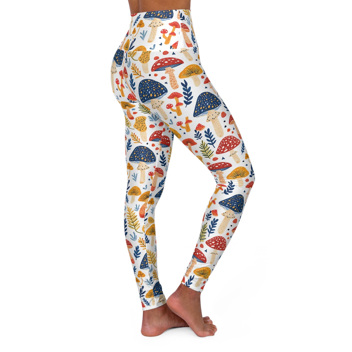 Mushroom Forest Yoga Leggings — Woodland Nature Print High-Waisted Yoga Pants