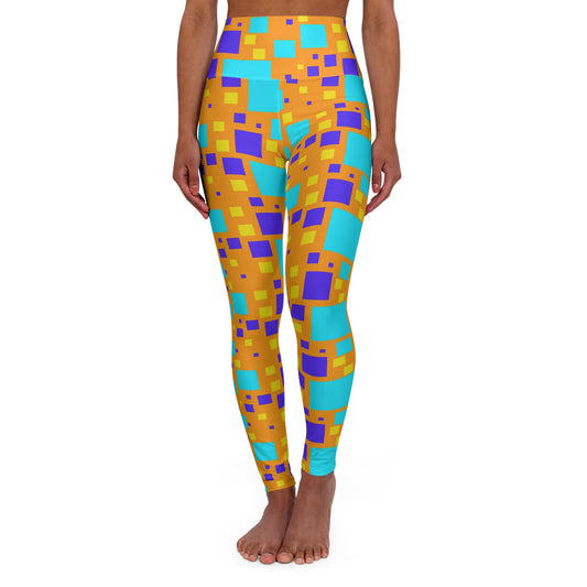 High-Waisted Yoga Leggings — Square Graphic Athletic Workout Tights