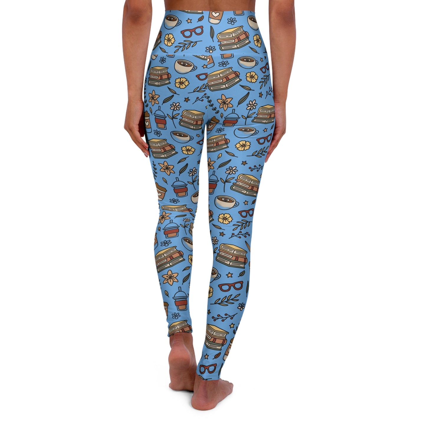 Coffee & Books High-Waist Yoga Leggings — Literary Coffee Lover Activewear