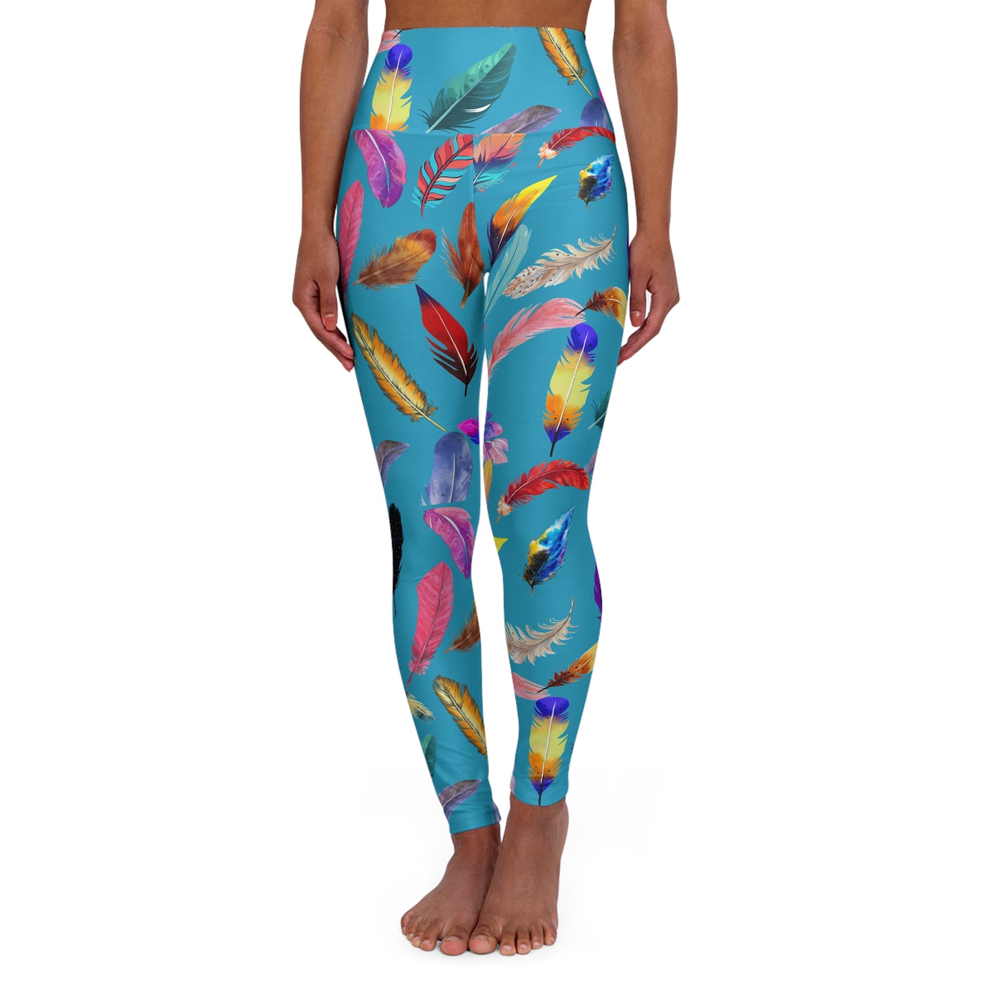 Boho Feather High-Waisted Yoga Leggings — Festival & Gym Workout Tights