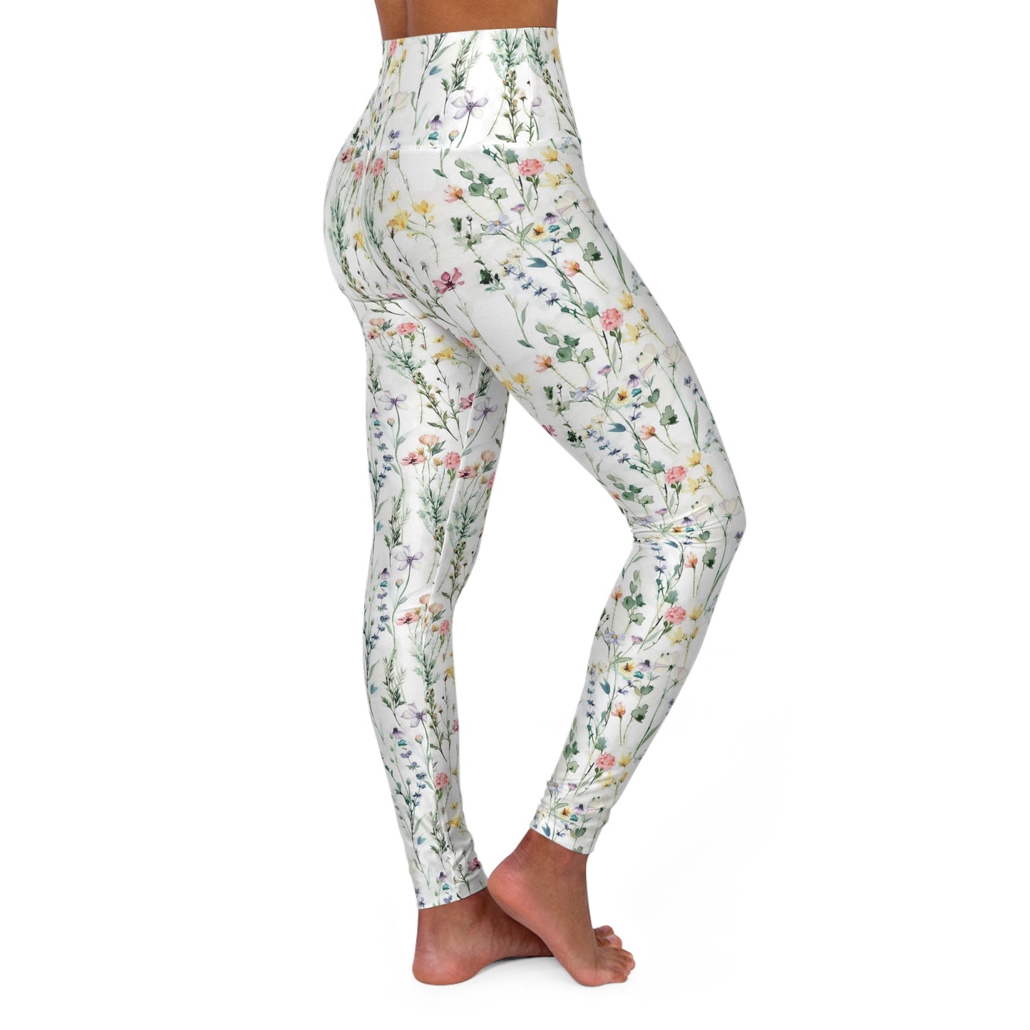 Wild Flowers High Waisted Yoga Leggings — Spring Floral Botanical Activewear