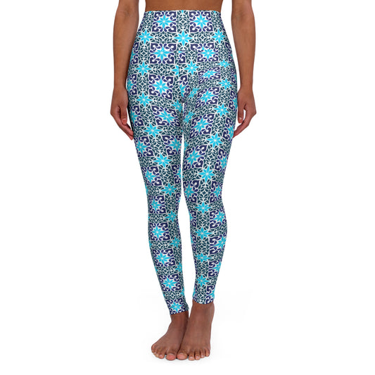 Blue Snowflake High Waisted Yoga Leggings