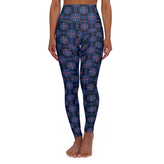 Blue Purple Abstract High-Waisted Yoga Leggings — Patterned Athletic Stretch Pants