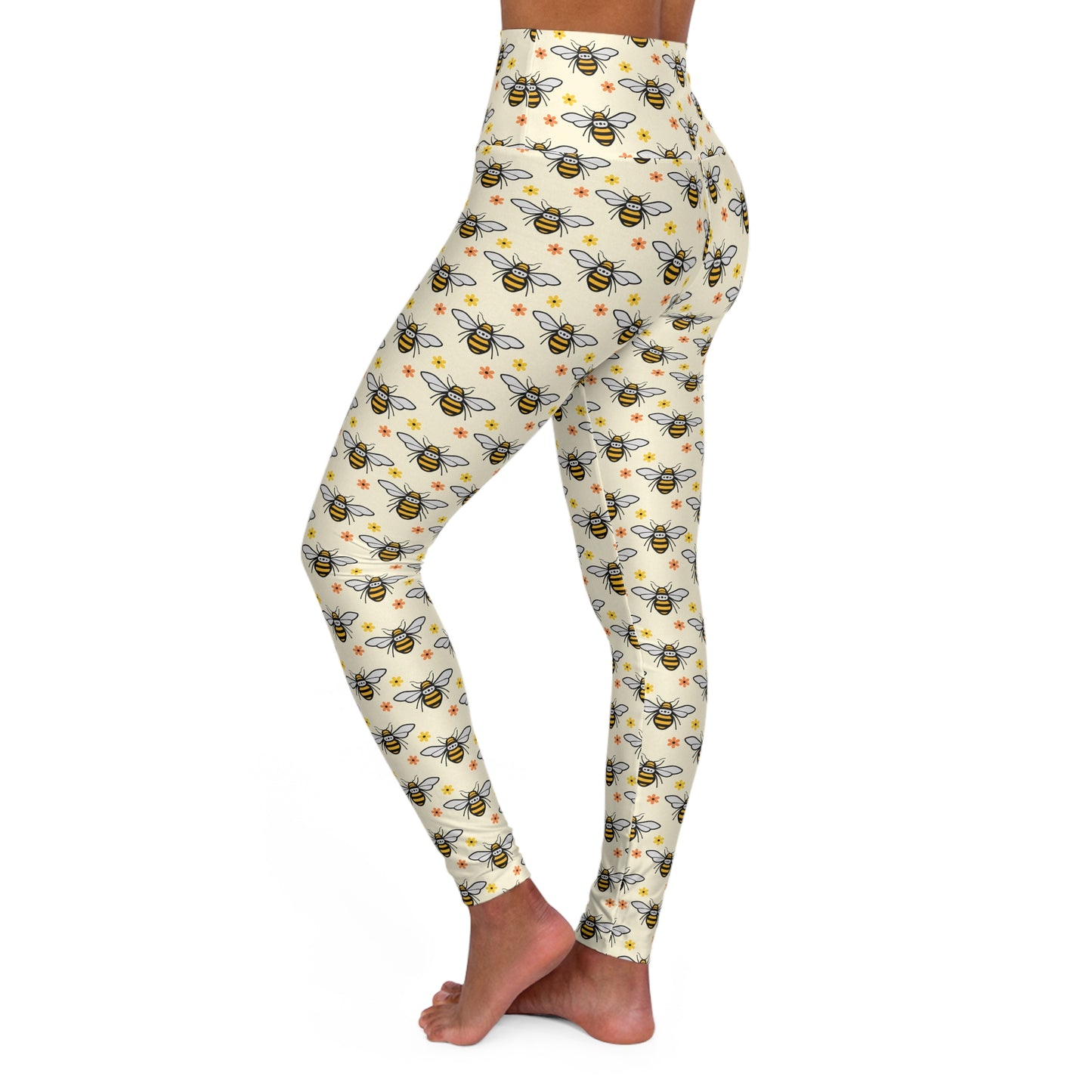 Honey Bee High-Waisted Yoga Leggings — Black & Yellow Beekeeper Workout Tights