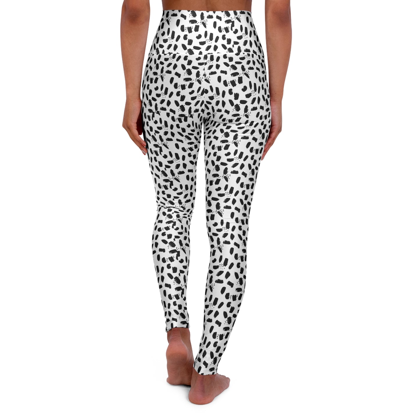 High-Waisted Yoga Leggings — Black & White Paintstrokes All-Over Print