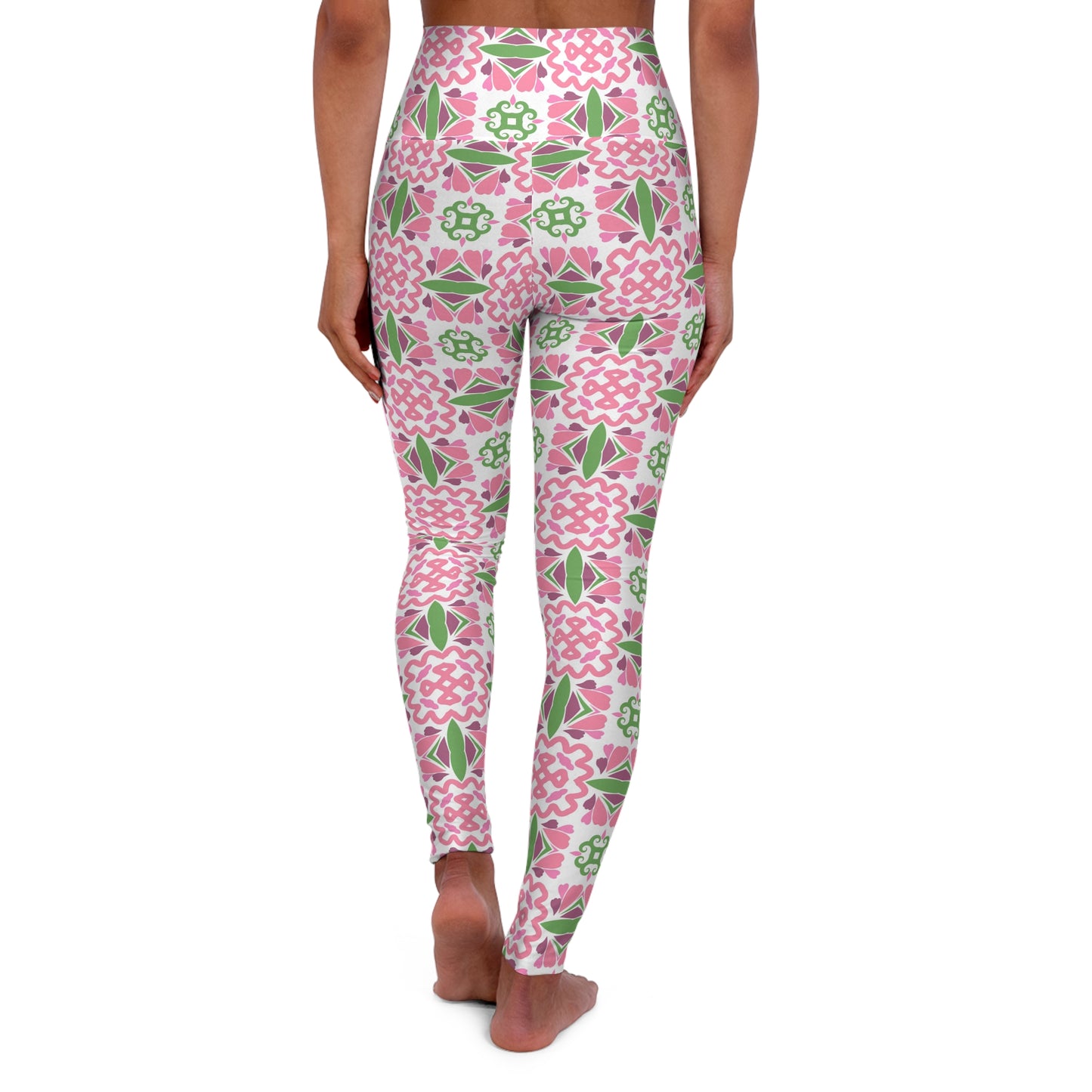 Abstract Pink Purple Green High-Waisted Yoga Leggings — Women's Stretchy Workout Tights