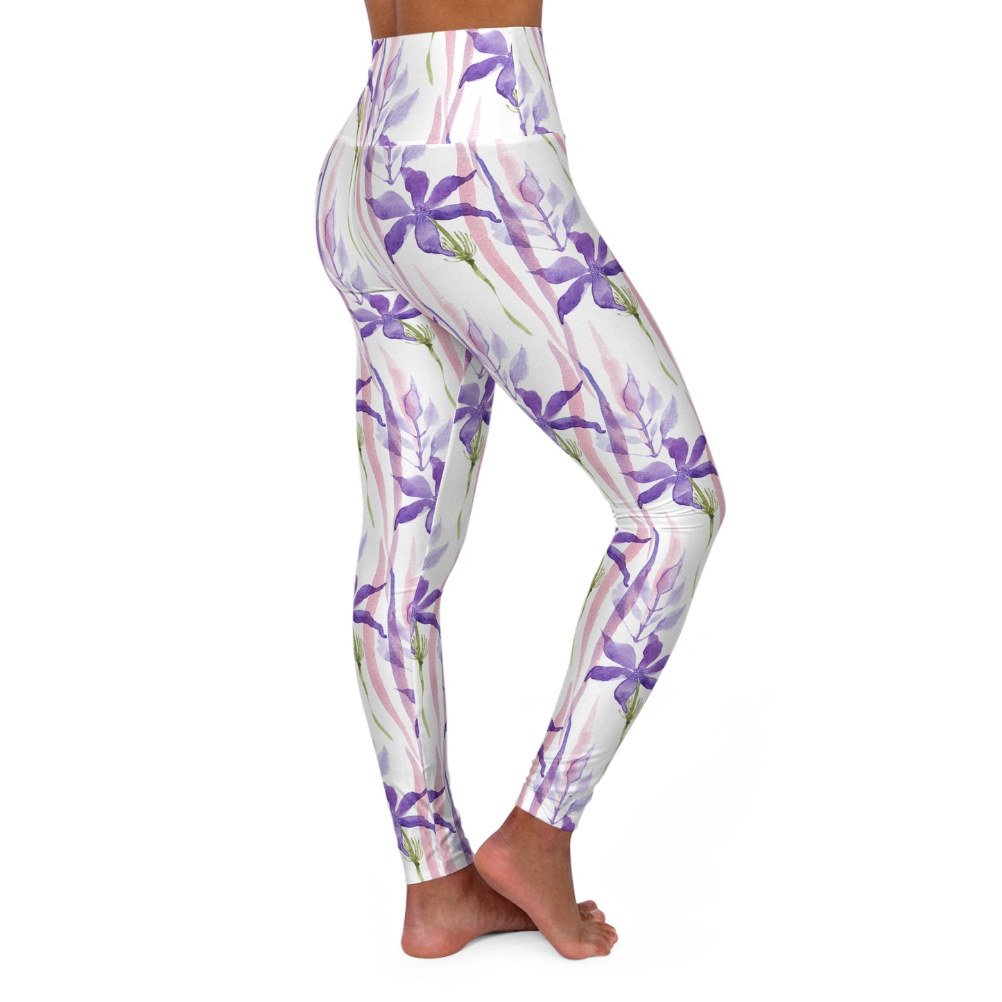 Purple Iris Floral High Waisted Yoga Leggings