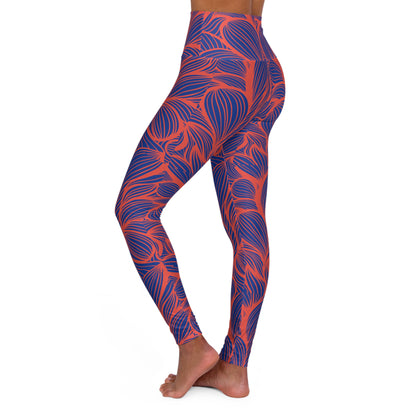 Blue Orange Abstract High Waisted Yoga Leggings