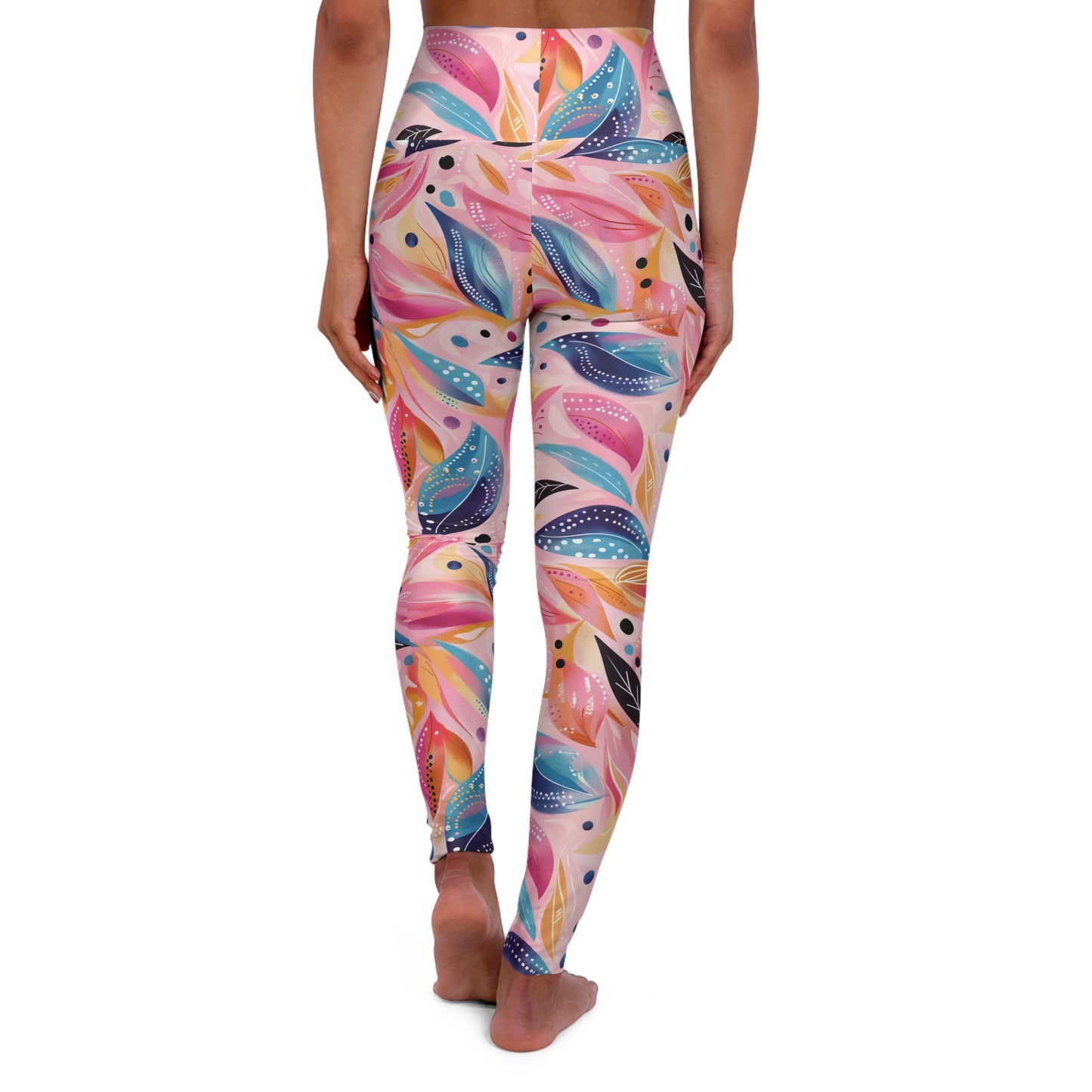 Blue Leaves and Dots Yoga Leggings | High Waisted Leggings