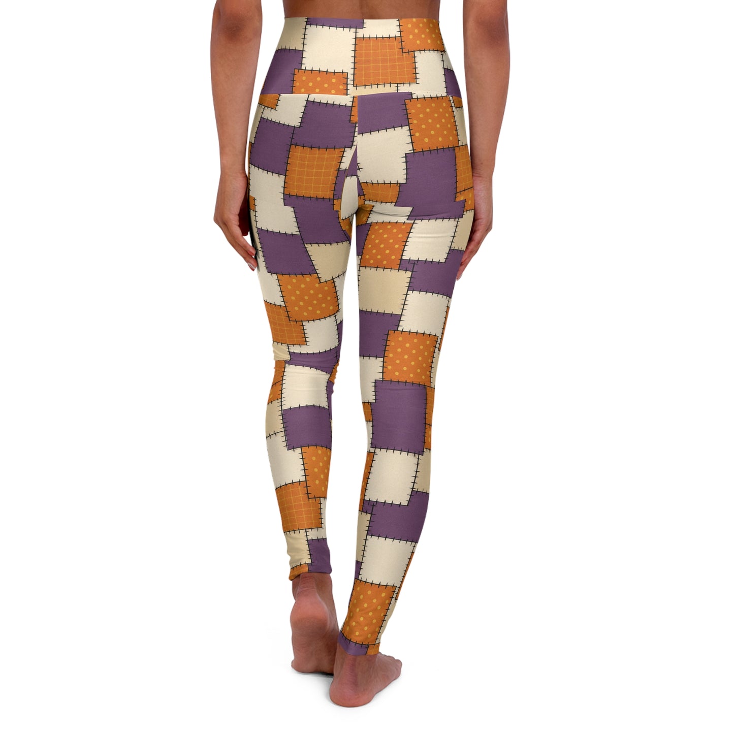 Autumn Patch Work Leggings, Yoga Pants, High Waist Workout Tights, Fall Leaves Design, Activewear Gift