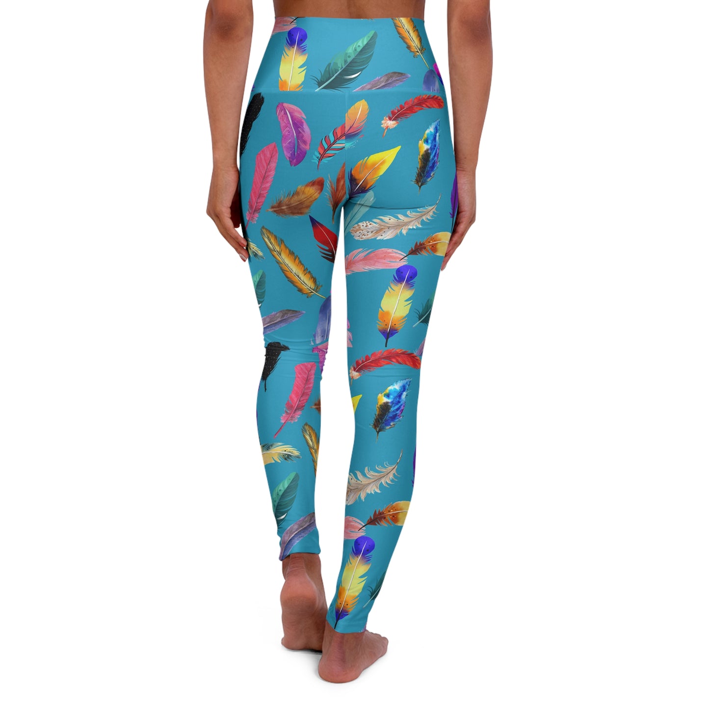 Boho Feather High-Waisted Yoga Leggings — Festival & Gym Workout Tights