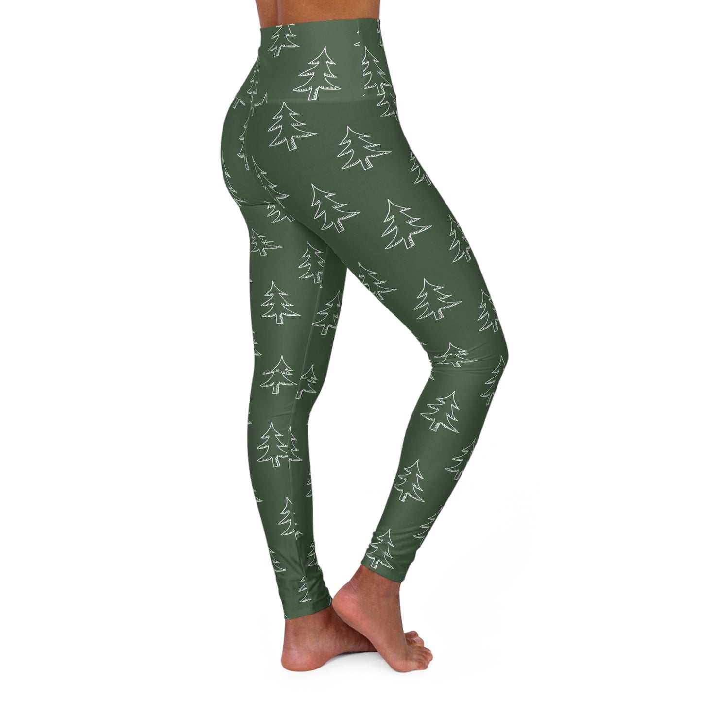Pine Trees High-Waisted Yoga Leggings — Forest Green Nature Print