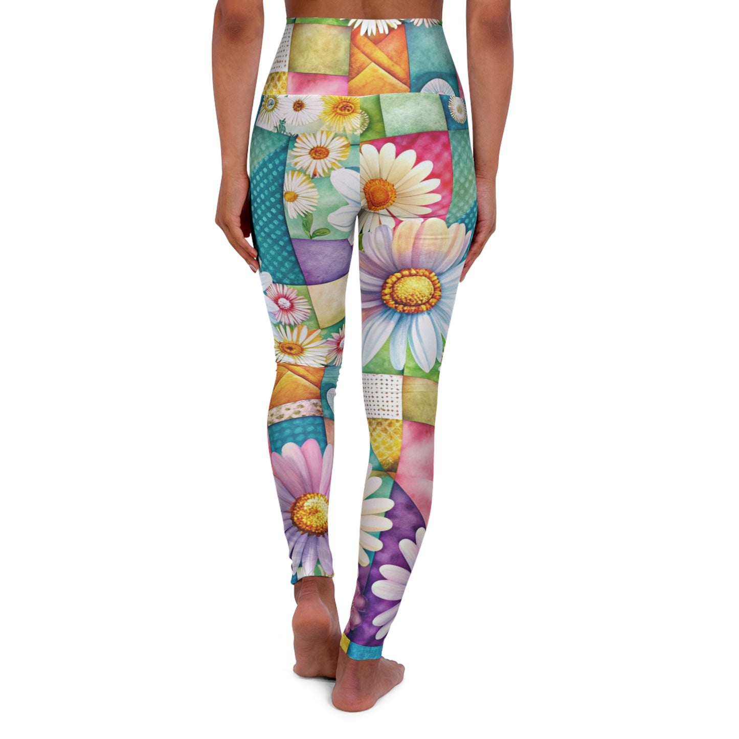 Daisies Patchwork Floral Yoga Leggings | Boho Botanical Workout Tights