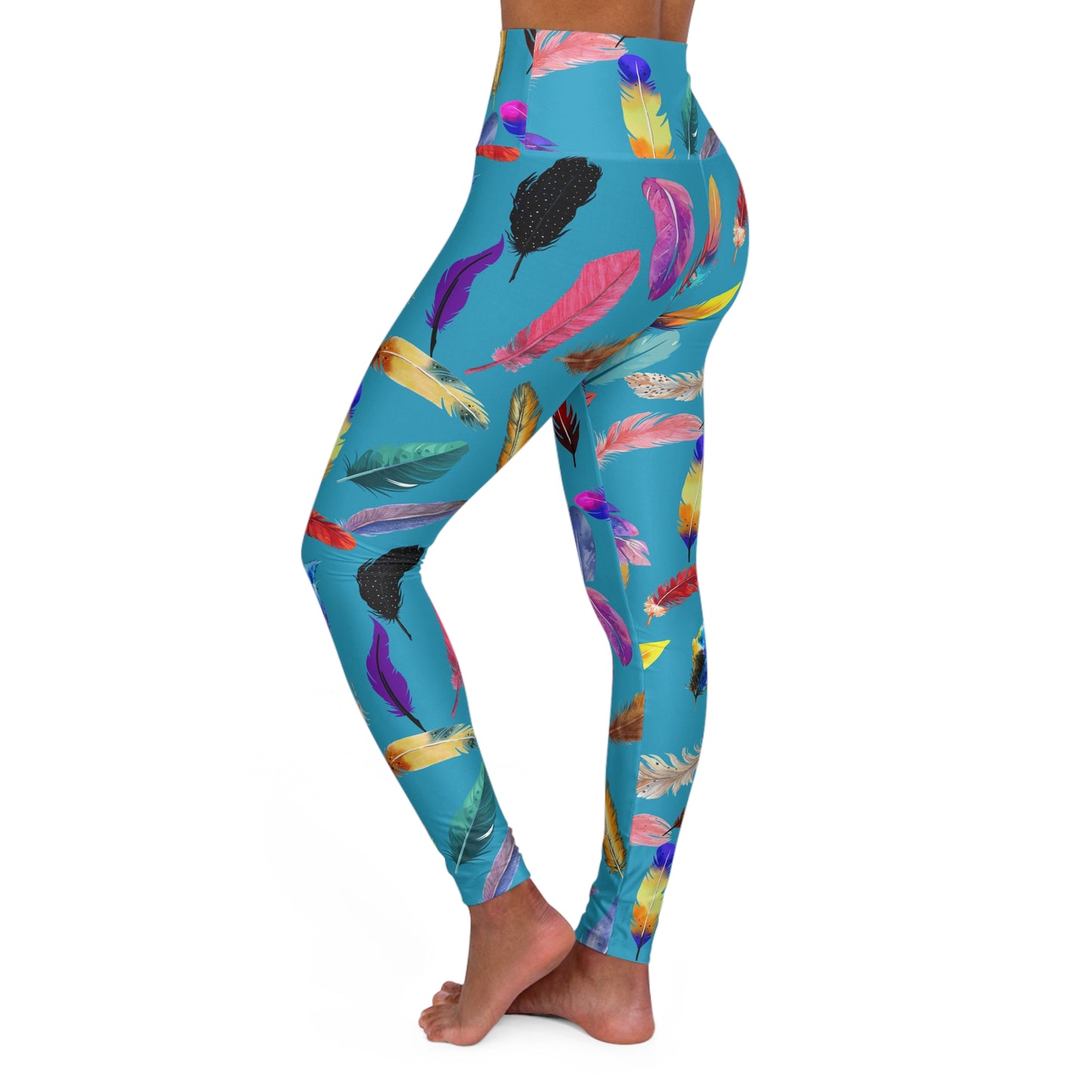 Boho Feather High-Waisted Yoga Leggings — Festival & Gym Workout Tights