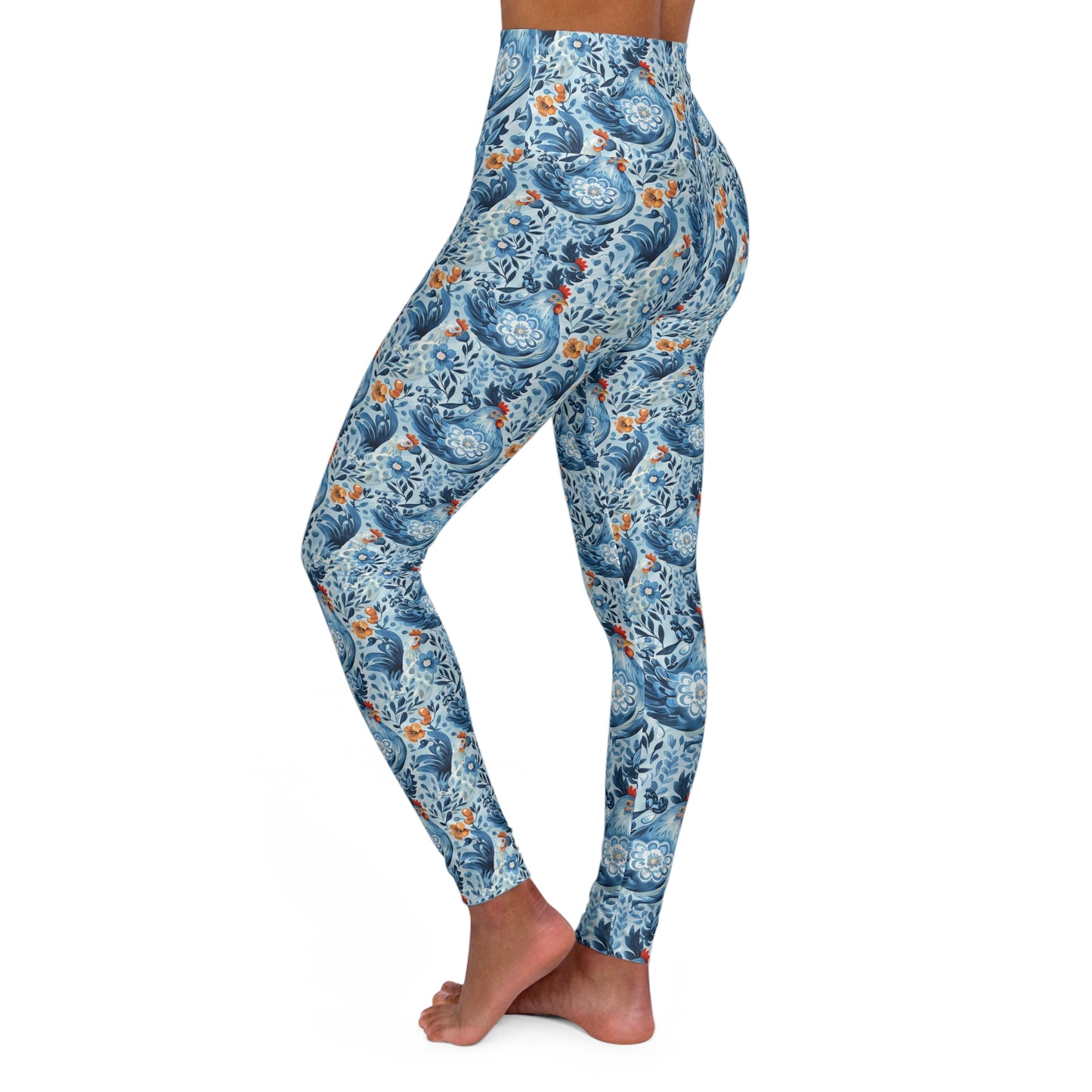Chicken Print High-Waisted Yoga Leggings — Funny Farm Animal Workout Tights