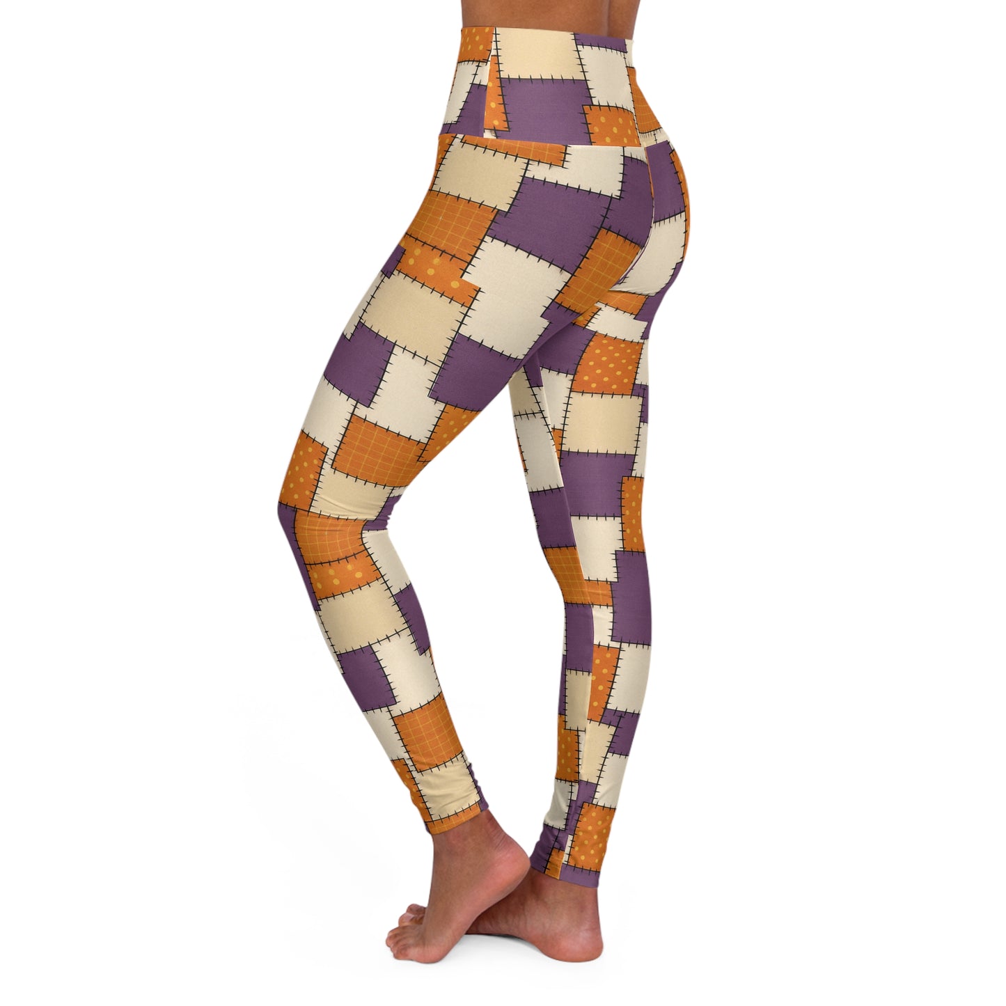 Autumn Patch Work Leggings, Yoga Pants, High Waist Workout Tights, Fall Leaves Design, Activewear Gift
