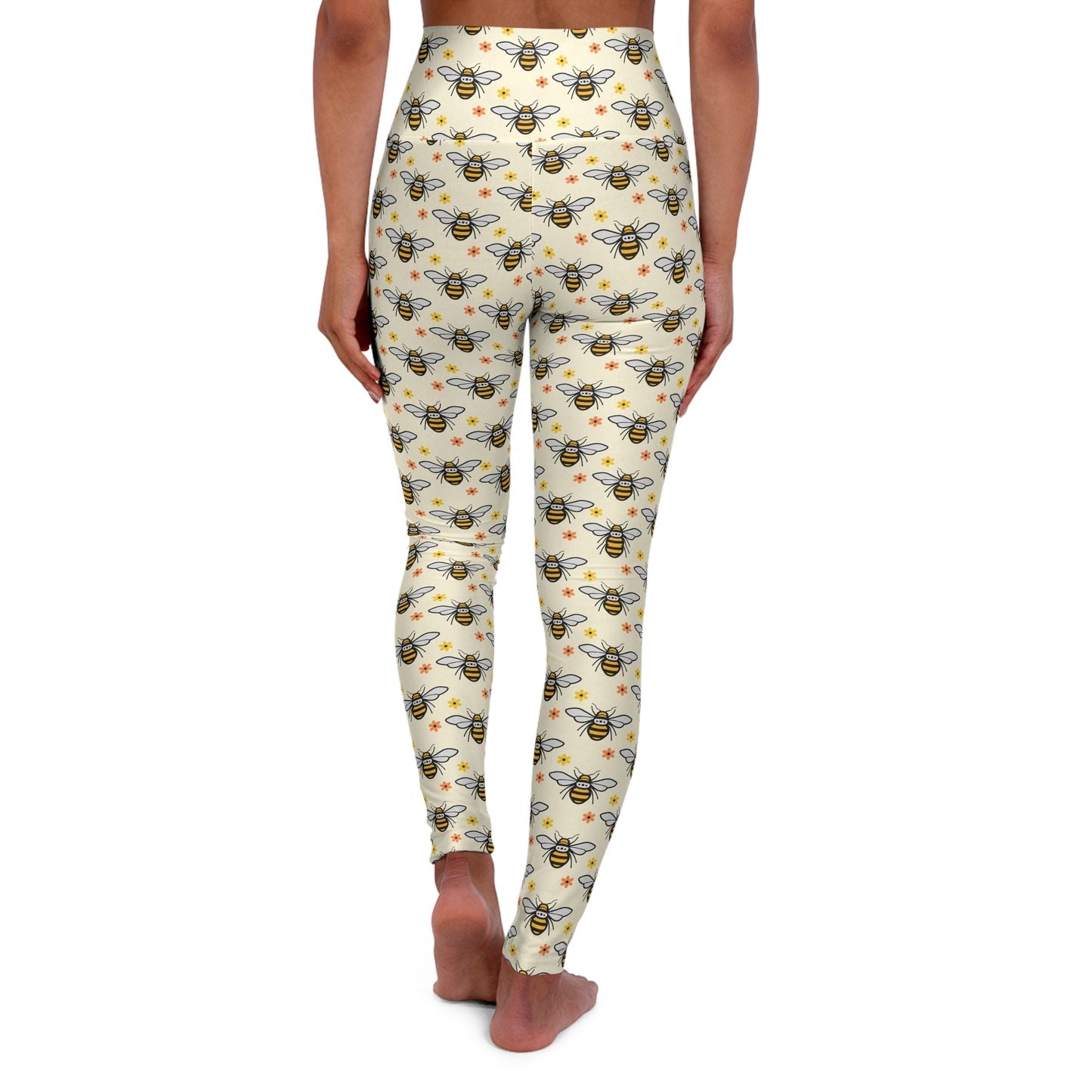 Honey Bee High-Waisted Yoga Leggings — Black & Yellow Beekeeper Workout Tights
