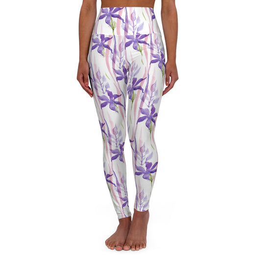 Purple Iris Floral High Waisted Yoga Leggings