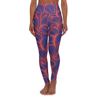 Blue Orange Abstract High Waisted Yoga Leggings