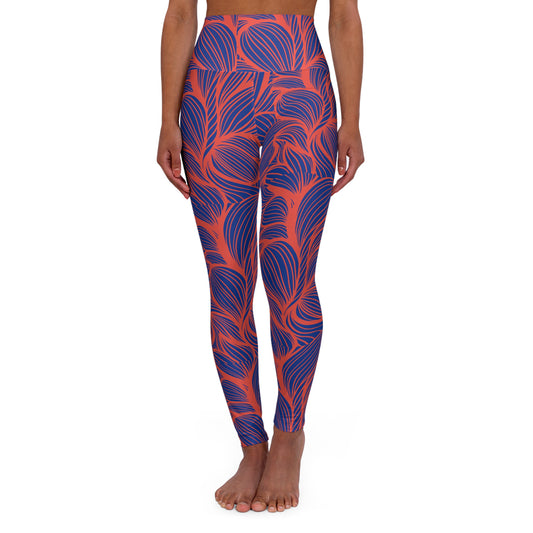 Blue Orange Abstract High Waisted Yoga Leggings