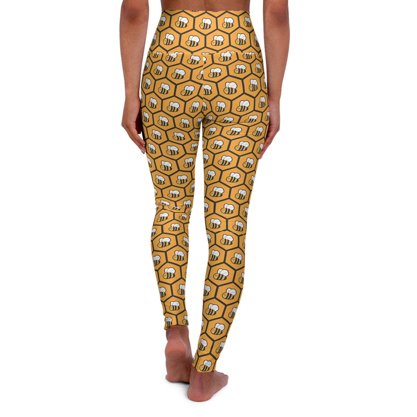 Honey Bee High-Waist Yoga Leggings — Women's Athletic Bee Print Workout Tights