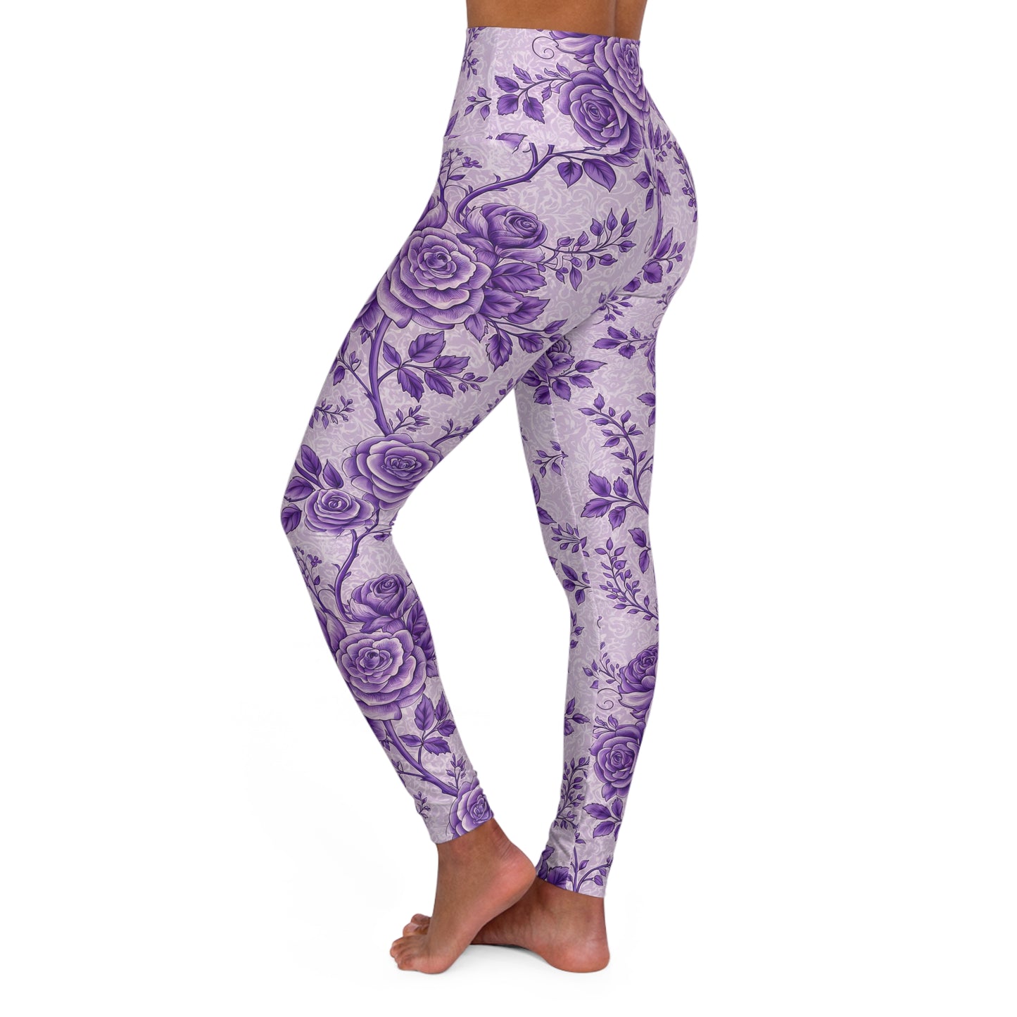 Purple Roses High-Waist Yoga Leggings — Floral Activewear