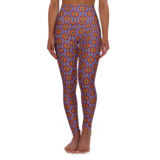 Floral Purple Yoga Leggings — High-Waisted Athletic Tights