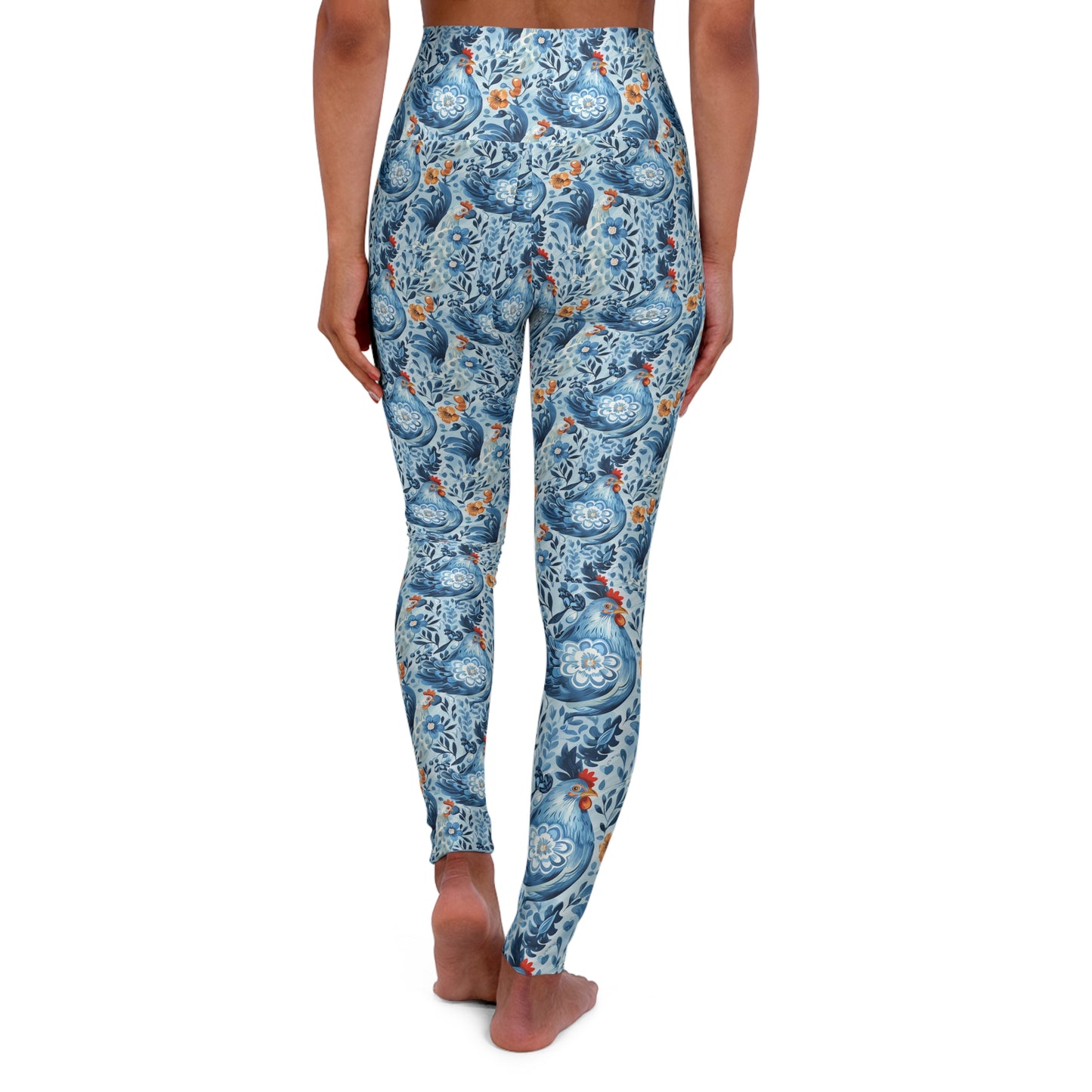 Chicken Print High-Waisted Yoga Leggings — Funny Farm Animal Workout Tights