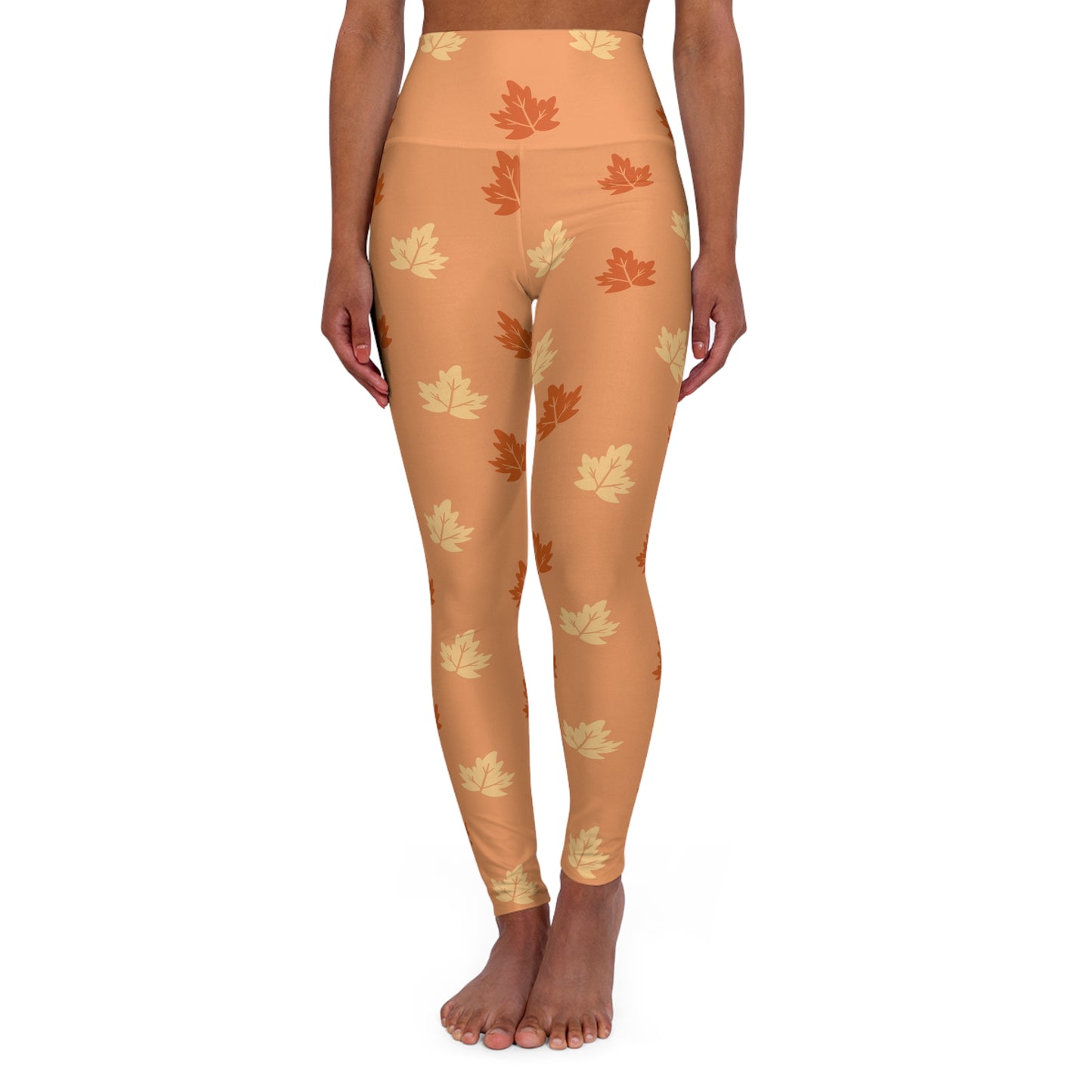 High Waisted Yoga Leggings — Green Botanical Leaves AOP