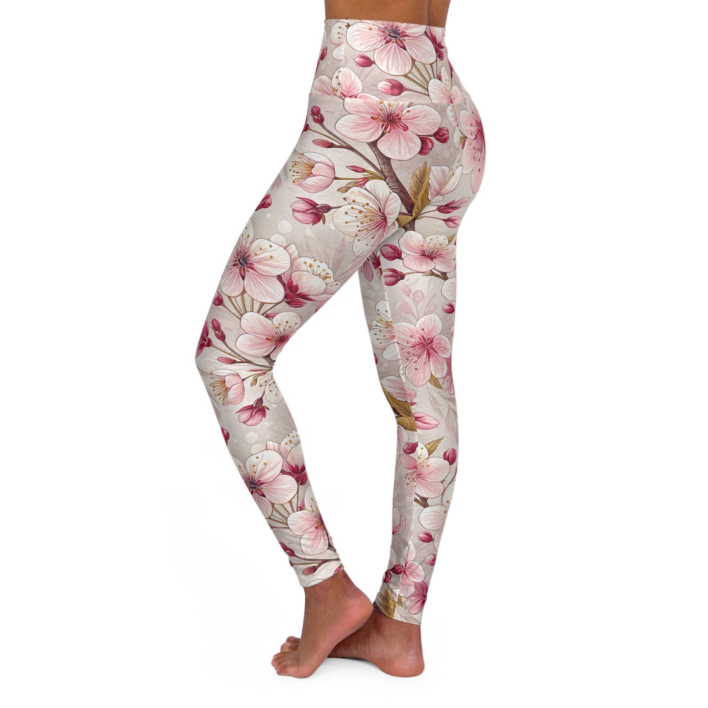 Floral Blossom High-Waisted Yoga Leggings — Spring Workout Tights