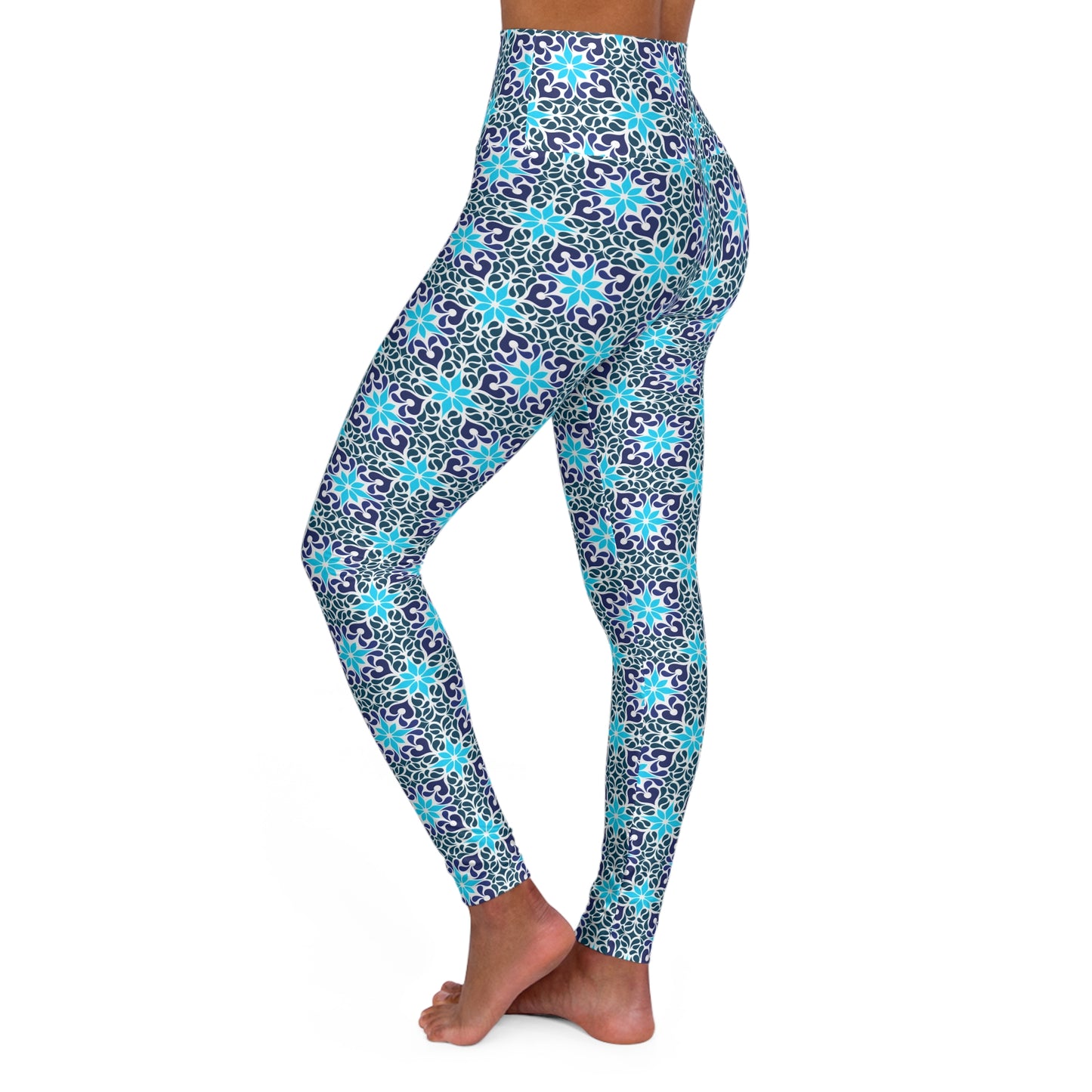 Blue Snowflake High Waisted Yoga Leggings