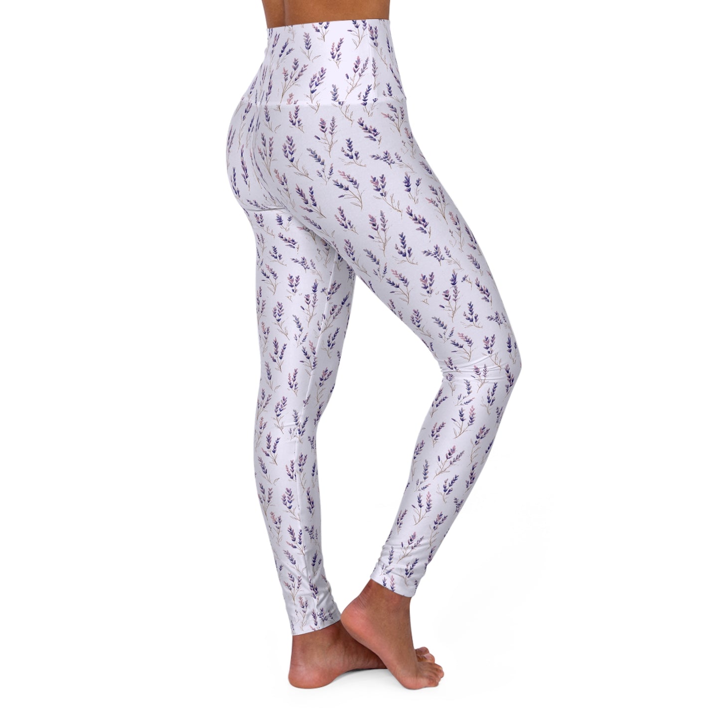 Lavender Floral Yoga Leggings — High-Waisted Purple Botanical Activewear